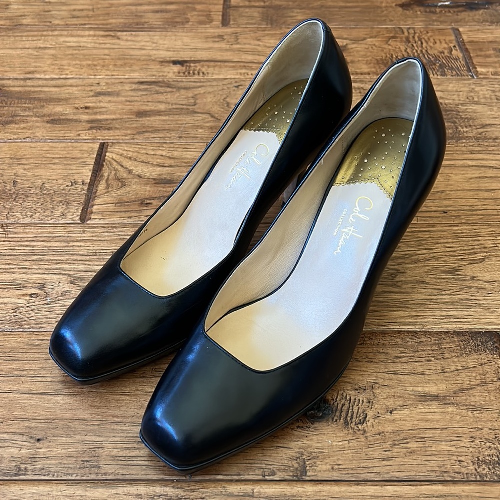 Cole Haan Nike Air Carma Black Leather Pump Square Toe Size 9.5 - Picture 6 of 12